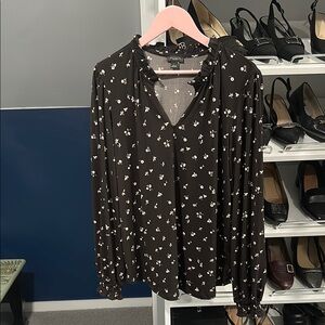 Ann Taylor Factory Floral Black Blouse